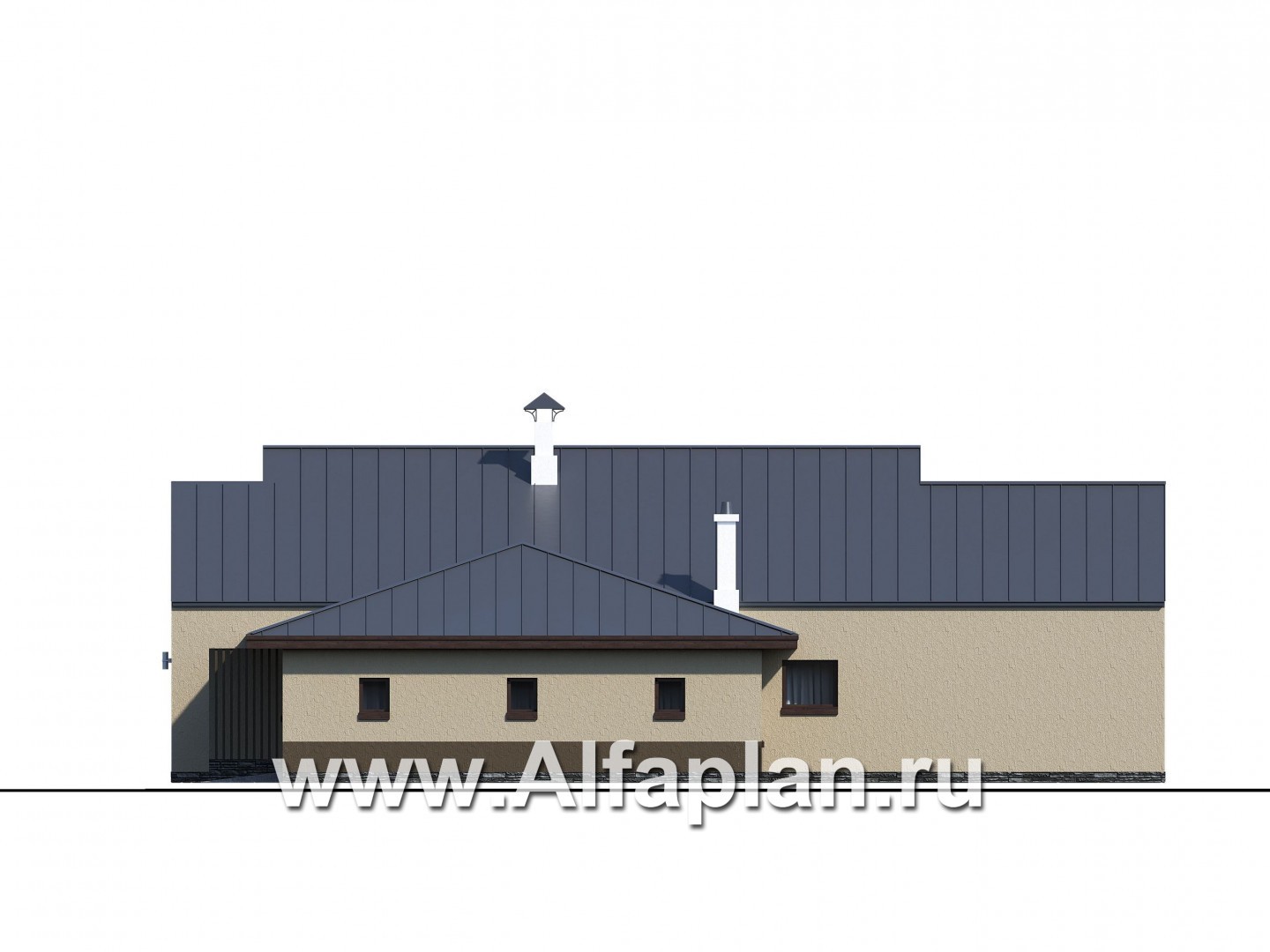 Проекты домов Альфаплан - «Аркада» - проект современного одноэтажного дома с сауной и большим гаражом - изображение фасада №4