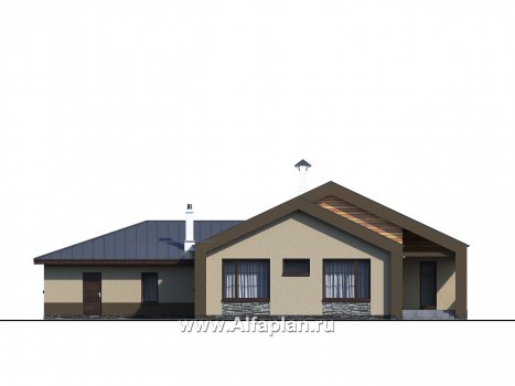 Проекты домов Альфаплан - «Аркада» - проект современного одноэтажного дома с сауной и большим гаражом - превью фасада №3