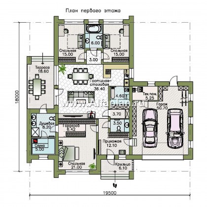 Проекты домов Альфаплан - «Аркада» - проект современного одноэтажного дома с сауной и большим гаражом - превью плана проекта №1