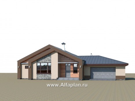 Проекты домов Альфаплан - «Аркада» - проект современного одноэтажного дома с сауной и большим гаражом - превью дополнительного изображения №1