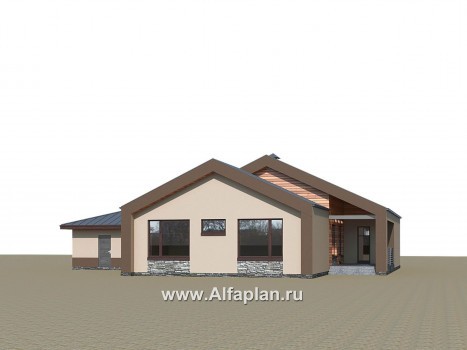 Проекты домов Альфаплан - «Аркада» - проект современного одноэтажного дома с сауной и большим гаражом - превью дополнительного изображения №3
