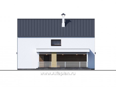Проекты домов Альфаплан - «Барн» - современный мансардный дом с боковой террасой - превью фасада №2