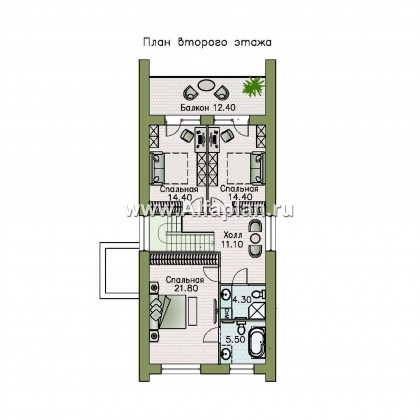 «Барн» - проект дома с мансардой, современный стиль барнхаус, с сауной, с террасой к дому и с балконом - превью план дома