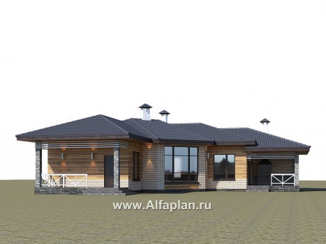 Проекты домов Альфаплан - "Ореол" - проект углового одноэтажного дома с террасой - превью дополнительного изображения №1