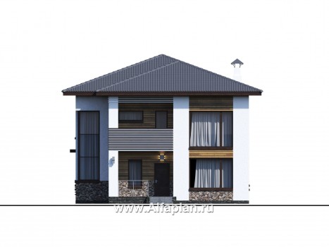 Проекты домов Альфаплан - "Золотой ключик" - план дома, где все спальни с душевыми - превью фасада №1