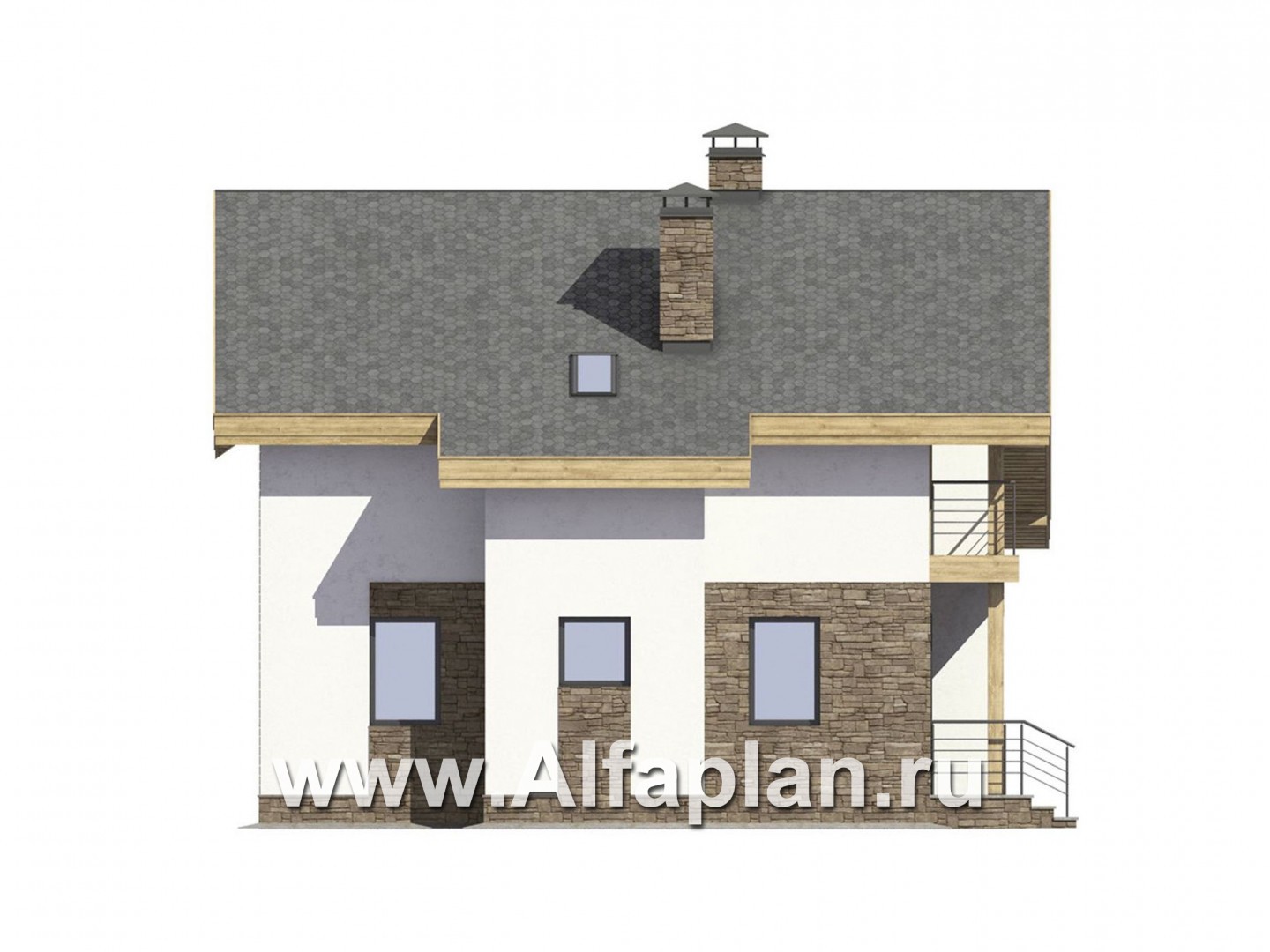 Проекты домов Альфаплан - Проект современного мансардного кирпичного дома - изображение фасада №3