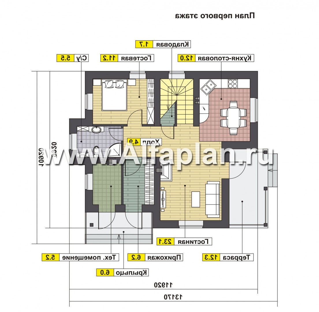 Проекты домов Альфаплан - Проект современного мансардного кирпичного дома - изображение плана проекта №1