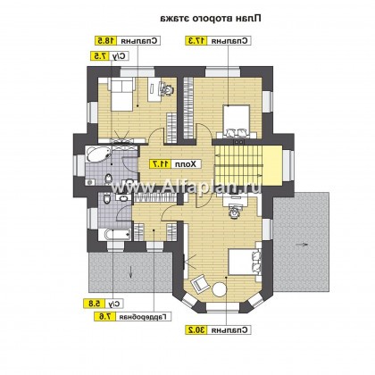Проекты домов Альфаплан - Проект респектабельного двухэтажного дома - превью плана проекта №2