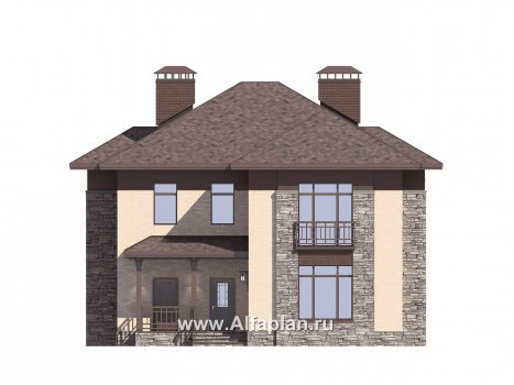 Проект двухэтажного дома, с террасой, планировка 4 спальни, в современном стиле - превью фасада дома