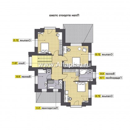 Проект двухэтажного дома, с террасой, планировка 4 спальни, в современном стиле - превью план дома