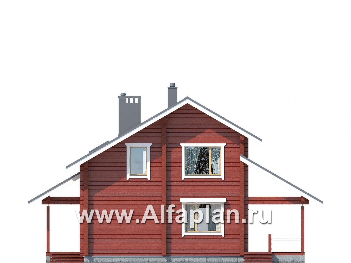 Проекты домов Альфаплан - Проект дома с простой двускатной кровлей и террасой - изображение фасада №3