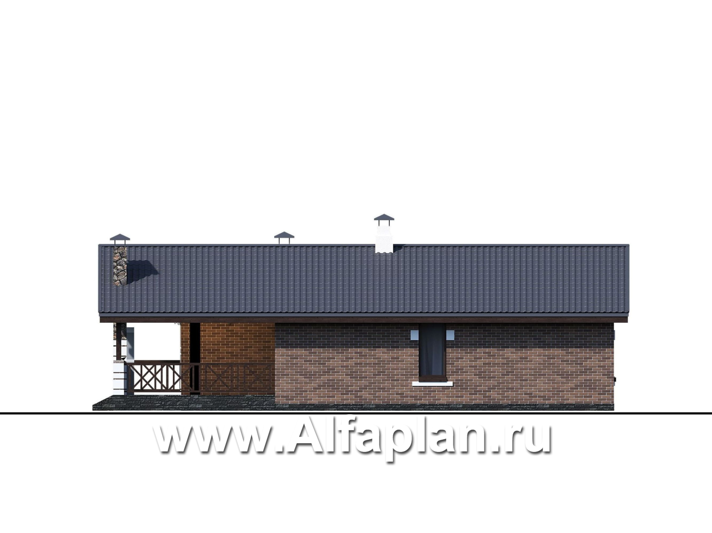 Проекты домов Альфаплан - «Родия» - одноэтажный коттедж с двускатной кровлей - изображение фасада №2