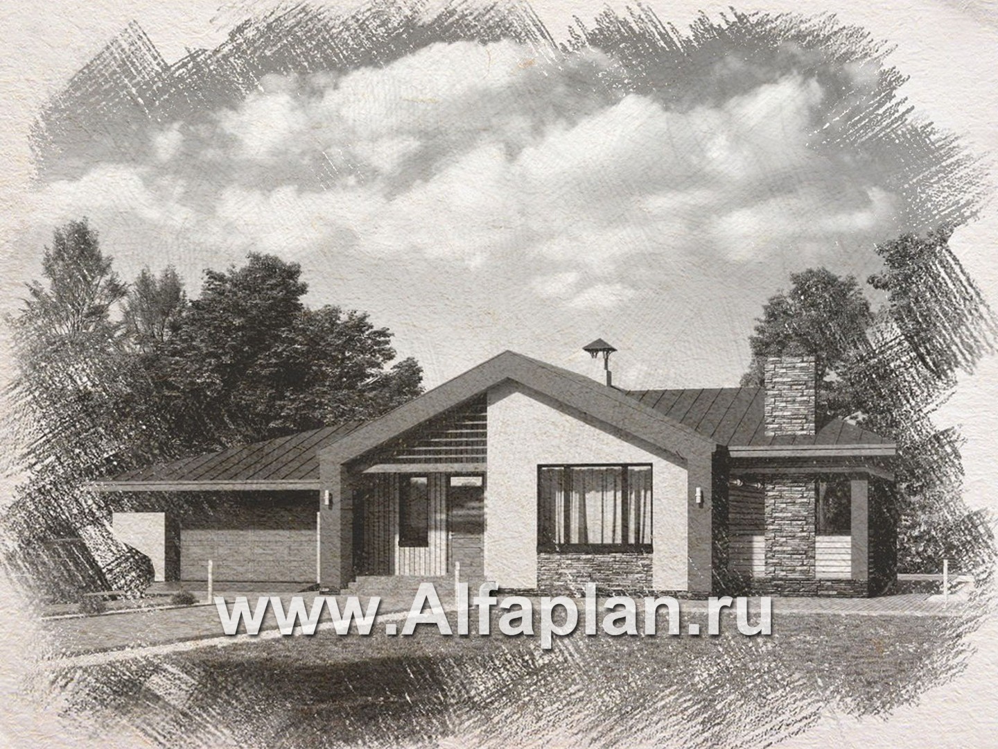 Проекты домов Альфаплан - «Аркада» - современный одноэтажный дом с террасой и большим гаражом - дополнительное изображение №1