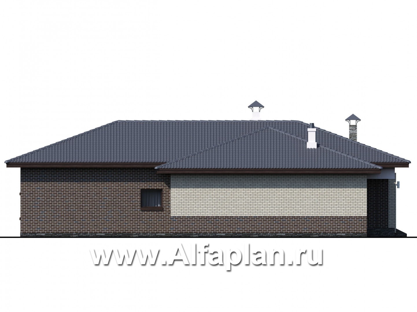 Проекты домов Альфаплан - «Юкон» - просторный одноэтажный коттедж с террасой - изображение фасада №4