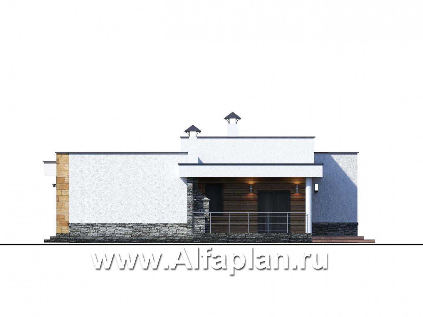 Проекты домов Альфаплан - «Мадейра» - стильный одноэтажный дом с плоской кровлей - изображение фасада №2