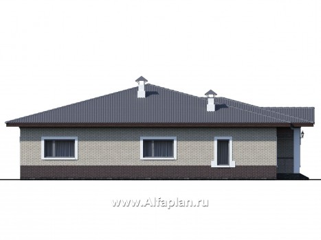 Проекты домов Альфаплан - «Ангара» - стильный одноэтажный коттедж с террасой - превью фасада №4