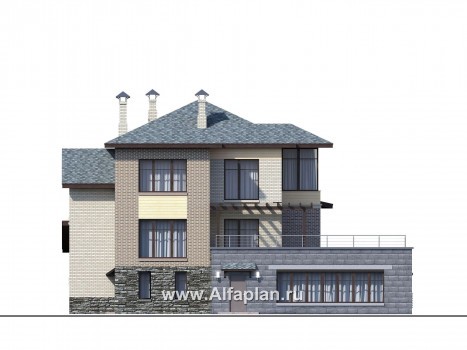 Проекты домов Альфаплан - "Амур" - трехэтажный особняк с гаражом и бассейном - превью фасада №3