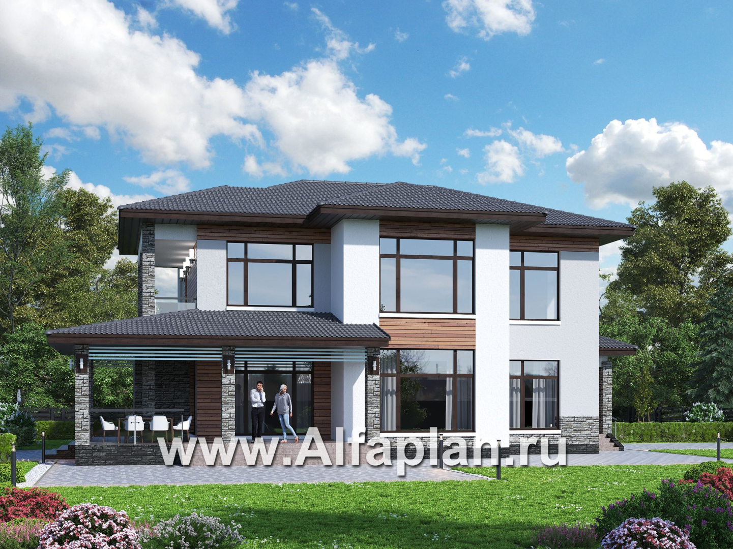 Проекты домов Альфаплан - «Отражение» - двухэтажный дом для большой семьи - дополнительное изображение №1