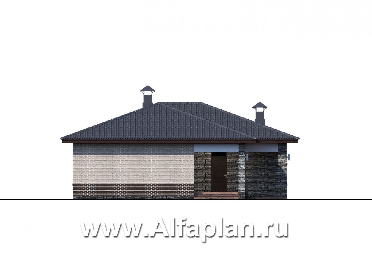 Проекты домов Альфаплан - «Алазея» - просторный одноэтажный дом с сауной и террасой - изображение фасада №4