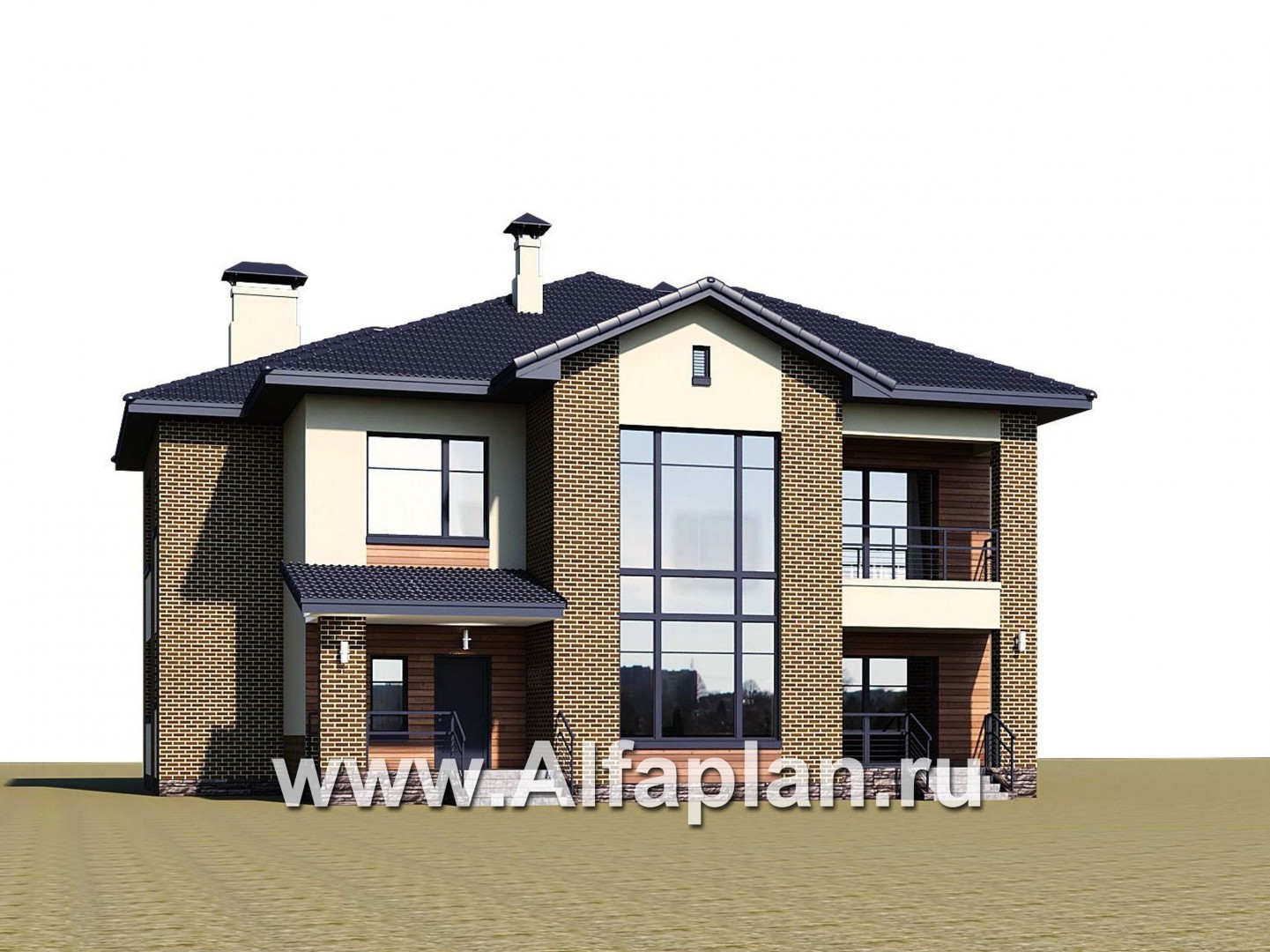 Проекты домов Альфаплан - «Арно» - классический особняк с двусветной столовой и бассейном - дополнительное изображение №1