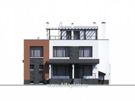 Проекты домов Альфаплан - «Альстер Плюс» — современная вилла с цоколем и эксплуатируемой кровлей - превью фасада №3