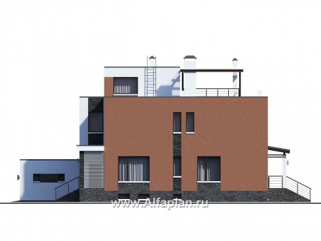 Проекты домов Альфаплан - «Альстер Плюс» — современная вилла с цоколем и эксплуатируемой кровлей - превью фасада №4
