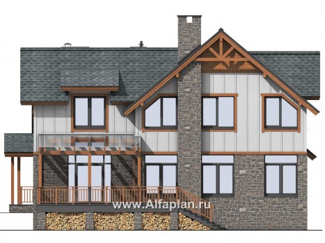 Проект дома с мансардой, планировка с кабинетом на 1 эт и с террасой - превью фасада дома