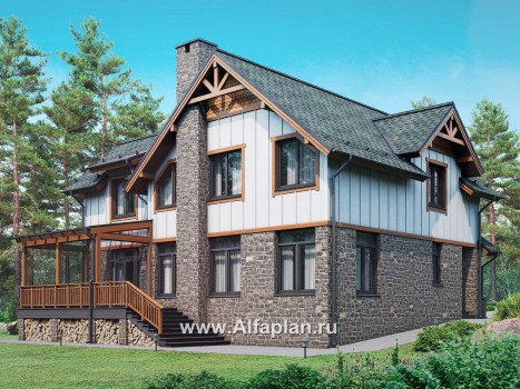 Проект дома с мансардой, планировка с кабинетом на 1 эт и с террасой - превью дополнительного изображения №3