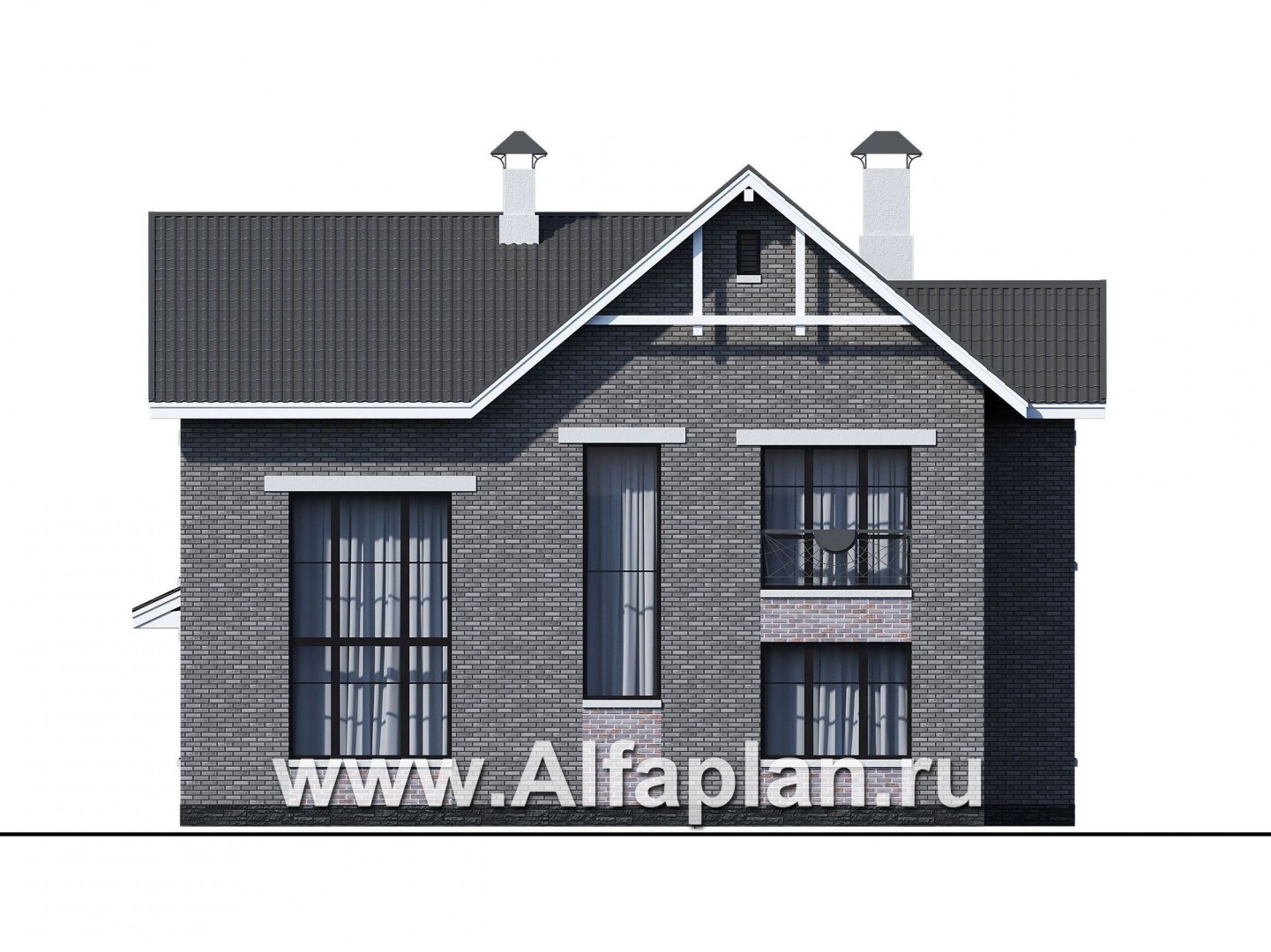 «Сафо» - проект двухэтажного дома, из кирпича, второй свет гостиной, с сауной и с террасой - фасад дома