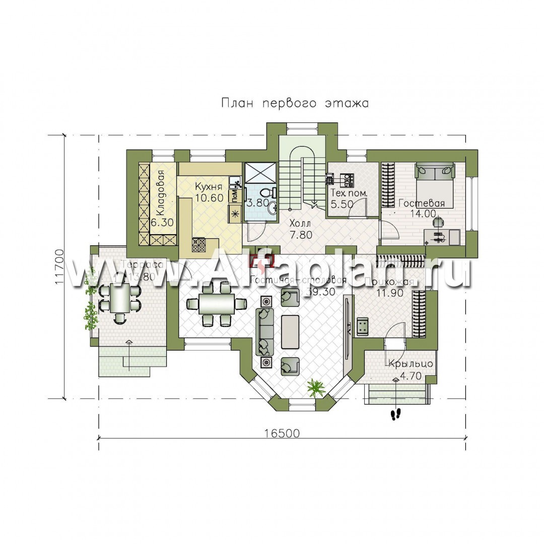 Проекты домов Альфаплан - «Меркурий» - классический двухэтажный дом с мастер-спальней в эркере - изображение плана проекта №1