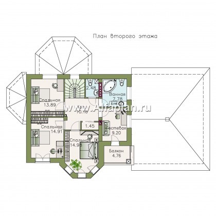 Проекты домов Альфаплан - «Классика»- двухэтажный особняк с эркером и большим гаражом - превью плана проекта №2