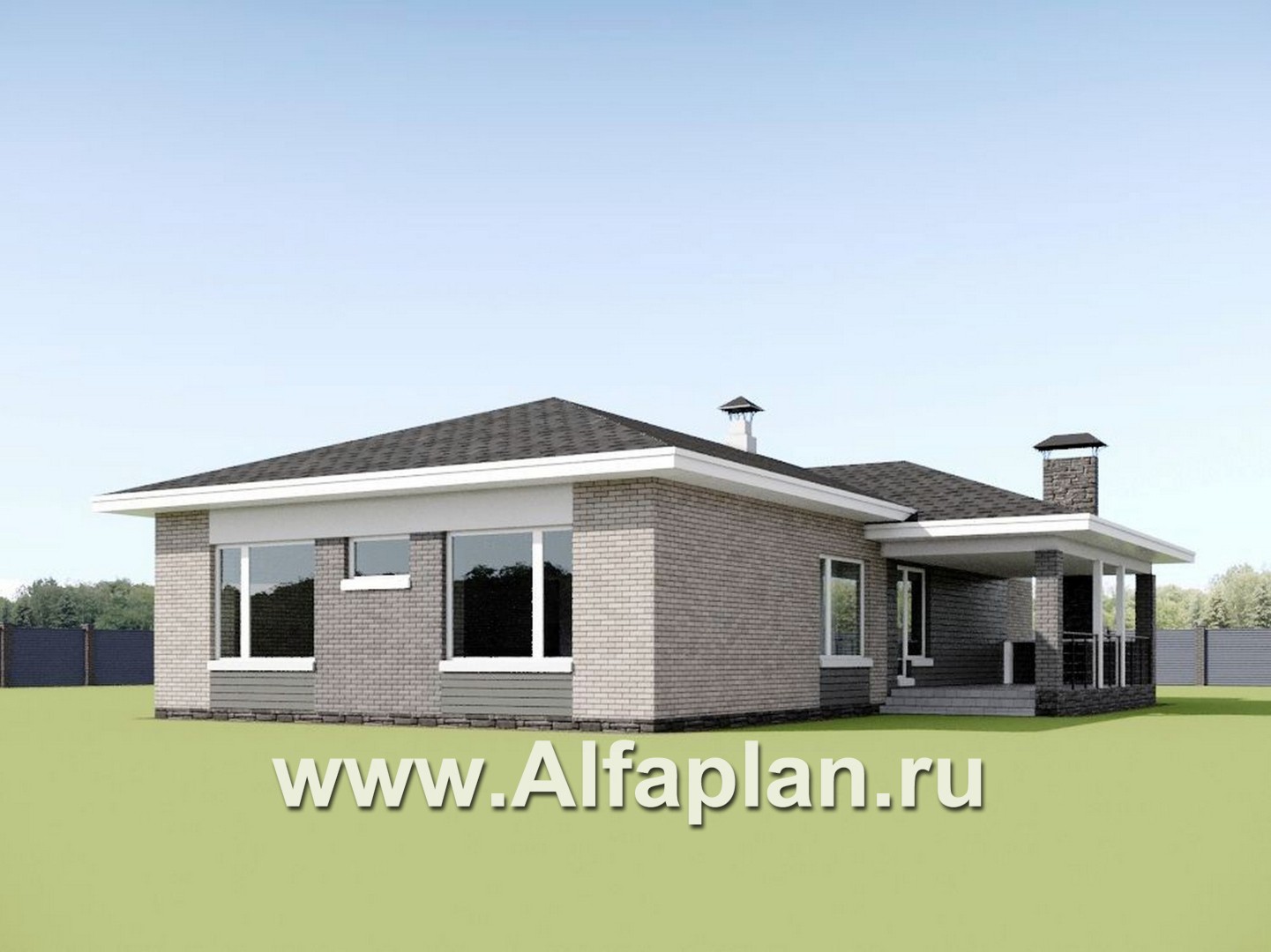 Проекты домов Альфаплан - «Юкон» - проект просторного одноэтажного коттеджа с террасой - дополнительное изображение №2