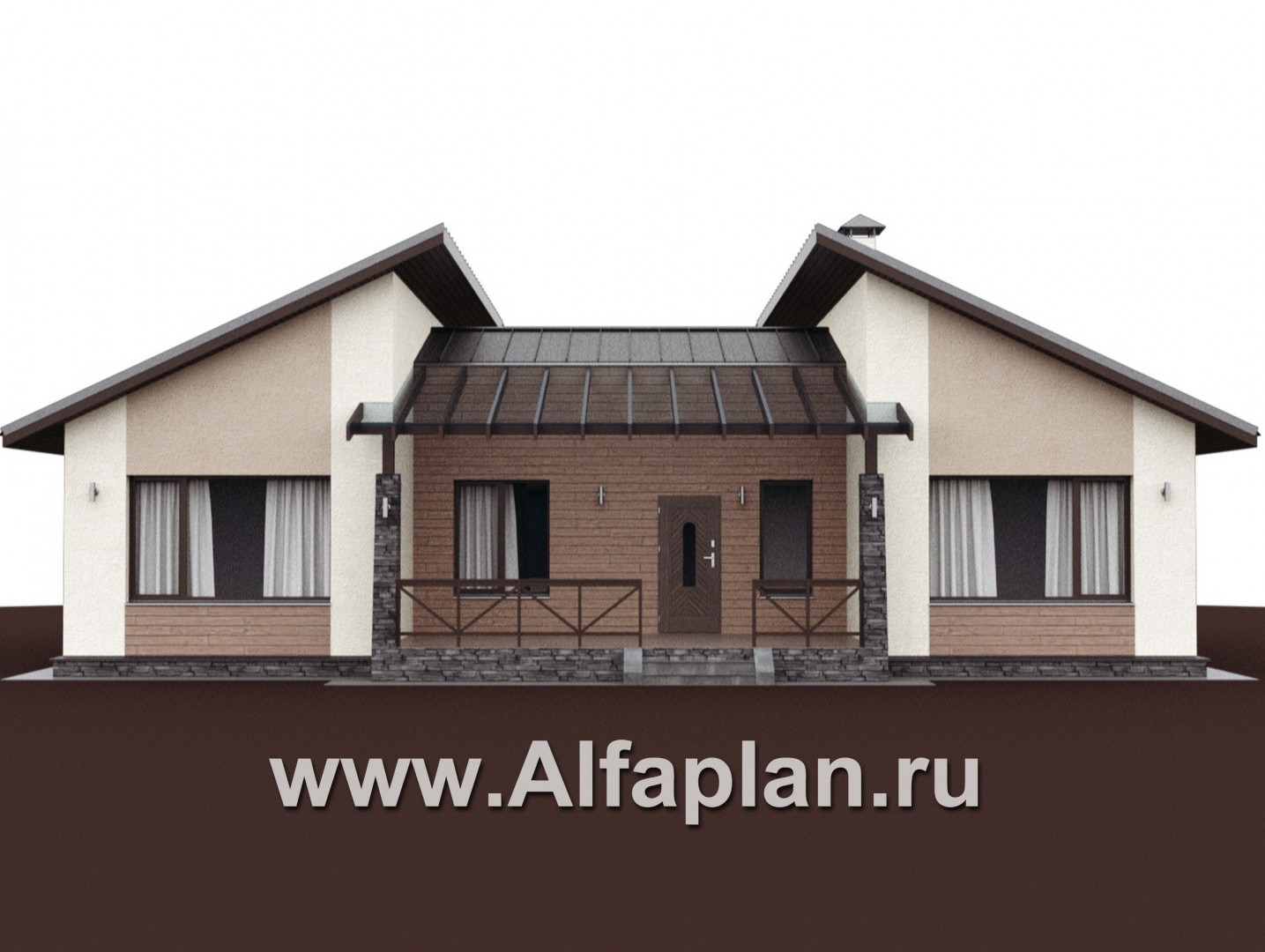 Проекты домов Альфаплан - «Стрельна» - одноэтажный дом с четырьмя комнатами и террасой - дополнительное изображение №2