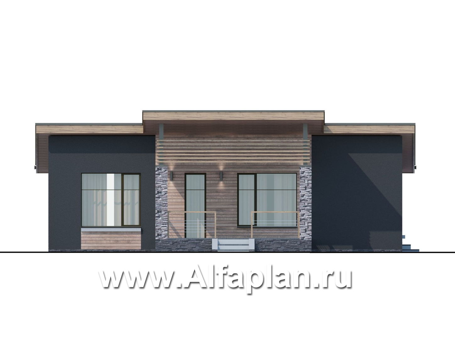 Проекты домов Альфаплан - «Корица» - проект дома с односкатной крышей, с двумя спальнями - изображение фасада №2