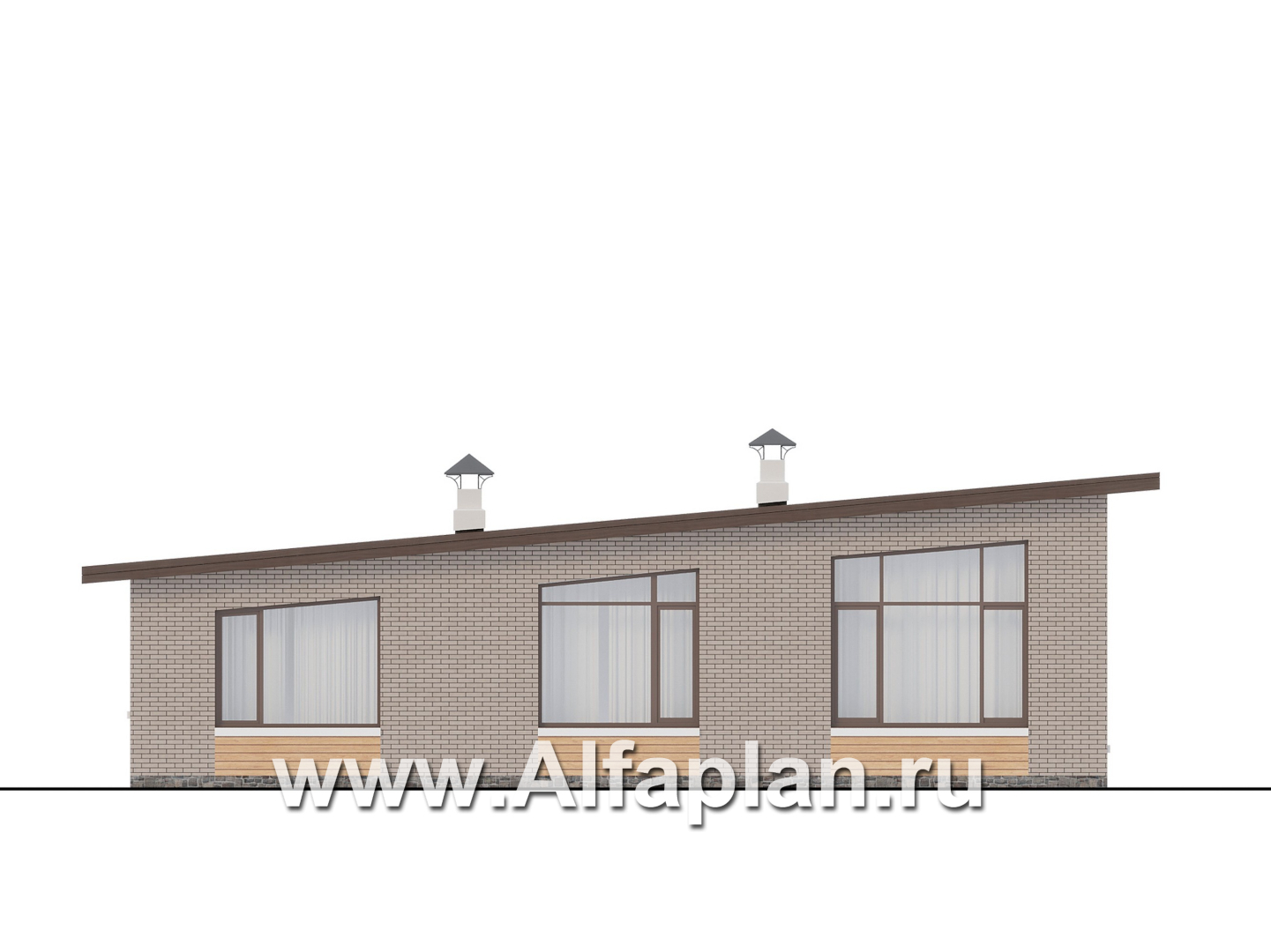Проекты домов Альфаплан - "Стрелец" -проект современного одноэтажного дома с односкатной крышей - изображение фасада №4