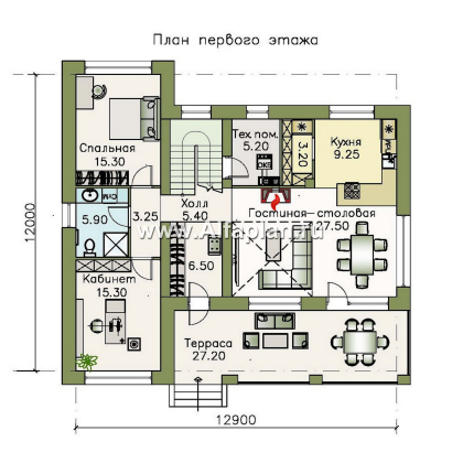 Проекты домов Альфаплан - «Ренуар» - изящный коттедж с двумя комнатами на первом этаже и вторым светом - превью плана проекта №1