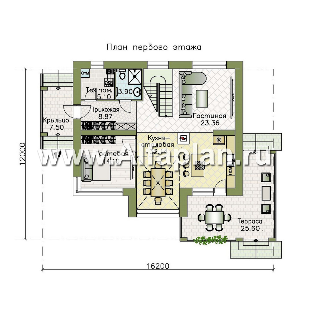«Триггер роста» - проект двухэтажного дома из блоков, с террасой и вторым светом, в стиле Райта - план дома