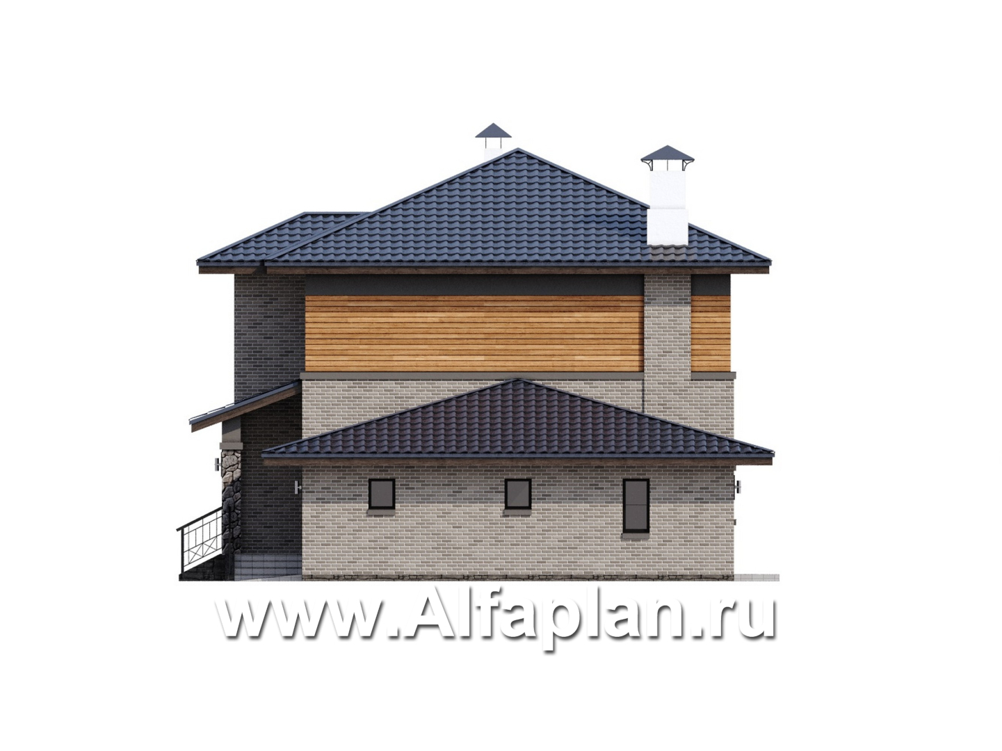 «Триггер роста» - проект двухэтажного дома из блоков, с террасой и вторым светом, с гаражом, в стиле Райта - фасад дома