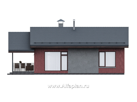 «Литен» - проект простого одноэтажного дома, планировка 2 спальни, с террасой и двускатной крышей - превью фасада дома