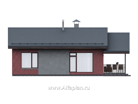 Проекты домов Альфаплан - "Литен" - проект маленького одноэтажного дома с комфортной планировкой, с террасой - превью фасада №4