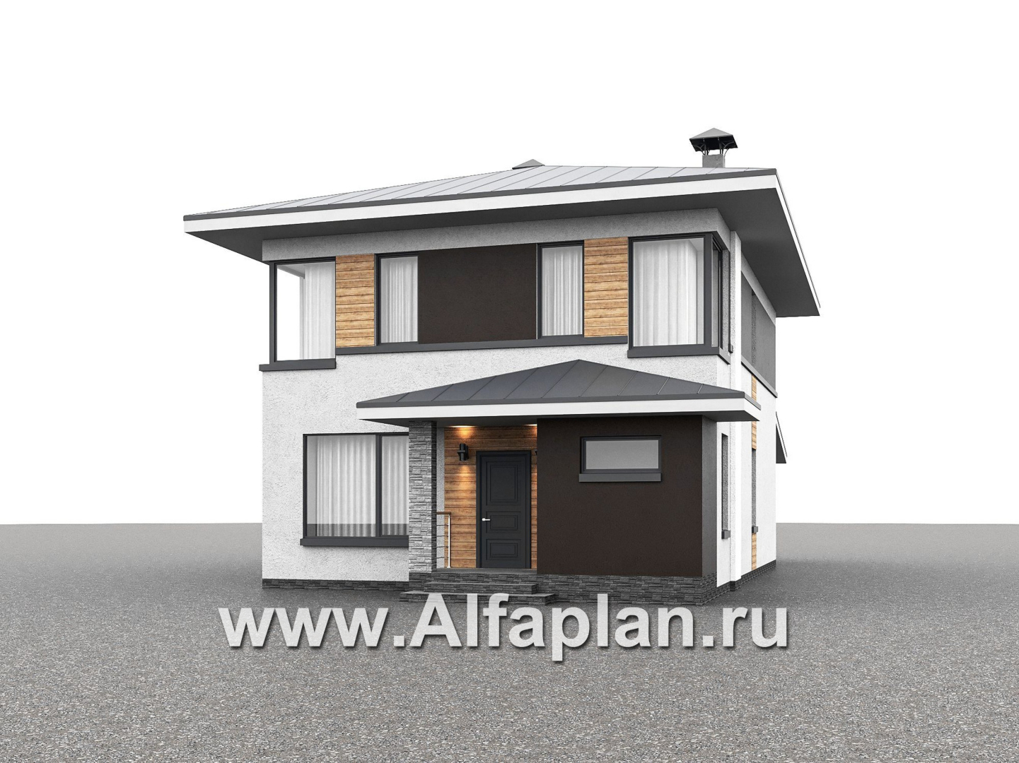 Проекты домов Альфаплан - "Генезис" - проект дома, 2 этажа, с террасой в стиле Райта - дополнительное изображение №1