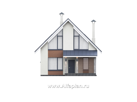 Проекты домов Альфаплан - "Генезис" - проект дома, с мансардой, с террасой в современном стиле - превью фасада №1