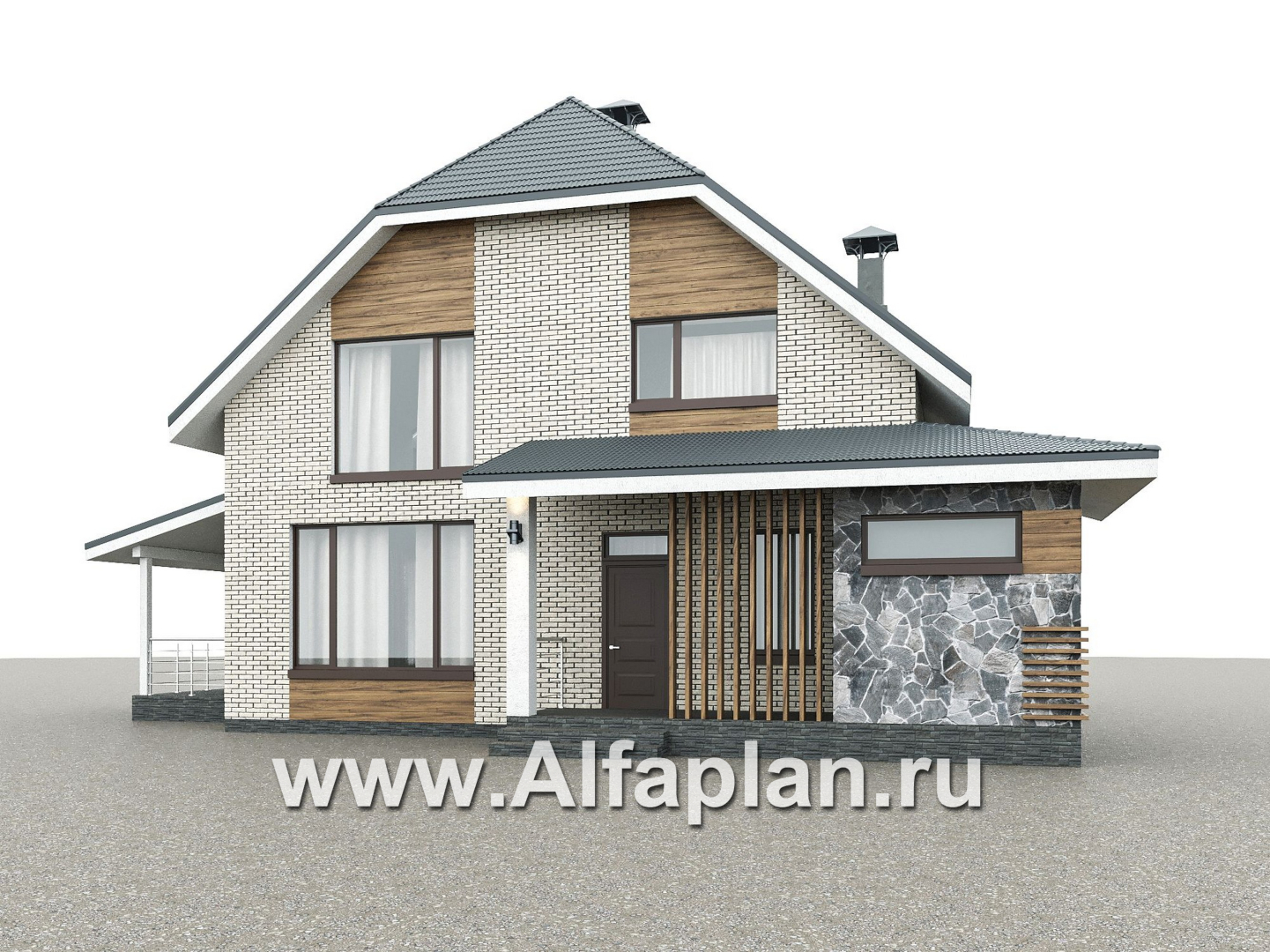 Проекты домов Альфаплан - "Династия" - проект дома с мансардой, с террасой сбоку, мастер спальня - дополнительное изображение №1