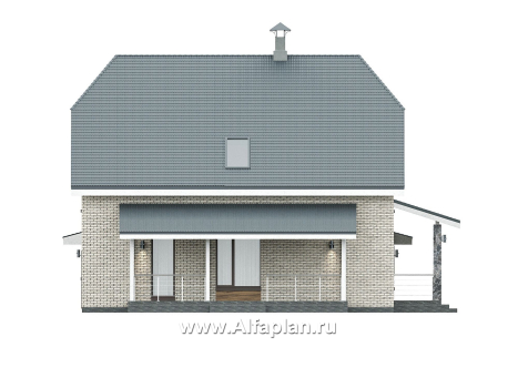 Проекты домов Альфаплан - "Династия" - проект дома с мансардой, мастер спальня, с террасой сбоку и гаражом с мастерской - превью фасада №3