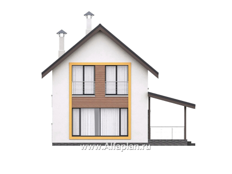 Проекты домов Альфаплан - "Викинг" - проект дома, 2 этажа, с сауной и с террасой сбоку, в скандинавском стиле - превью фасада №4