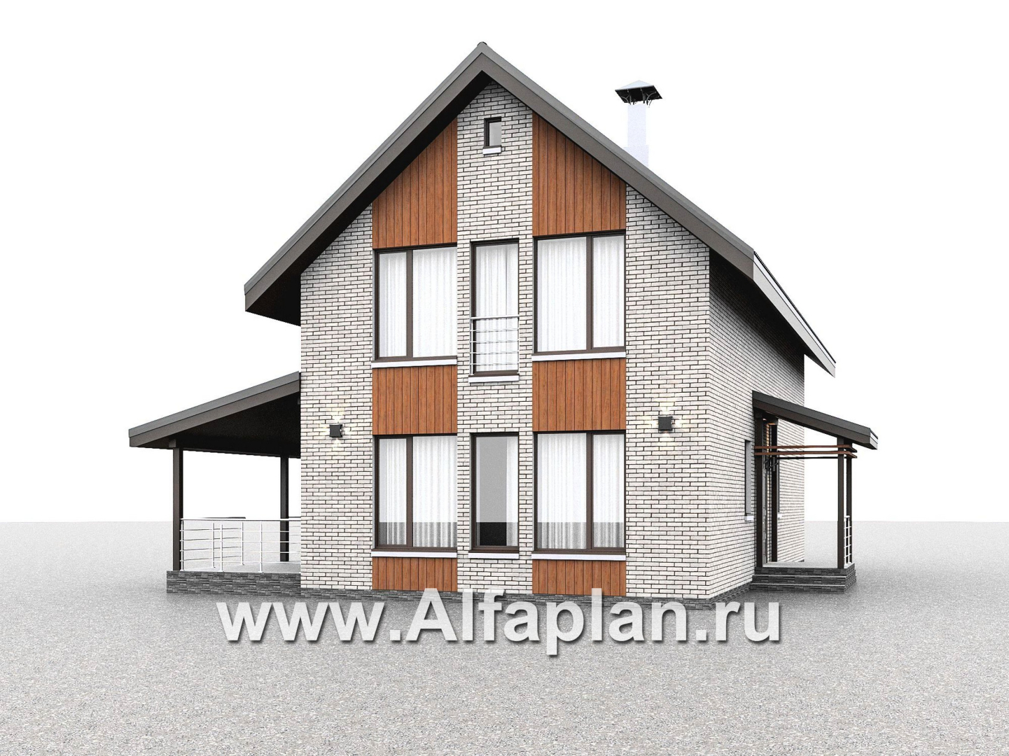 Проекты домов Альфаплан - "Мой путь" - проект дома из газобетона, 2 этажа, с террасой и с 5-ю спальнями - дополнительное изображение №1