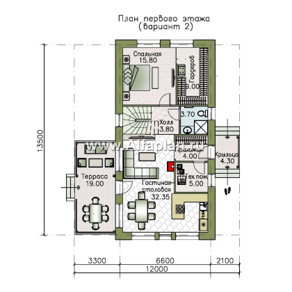 Проекты домов Альфаплан - "Мой путь" - проект дома из газобетона, 2 этажа, с террасой и с 5-ю спальнями - превью плана проекта №2
