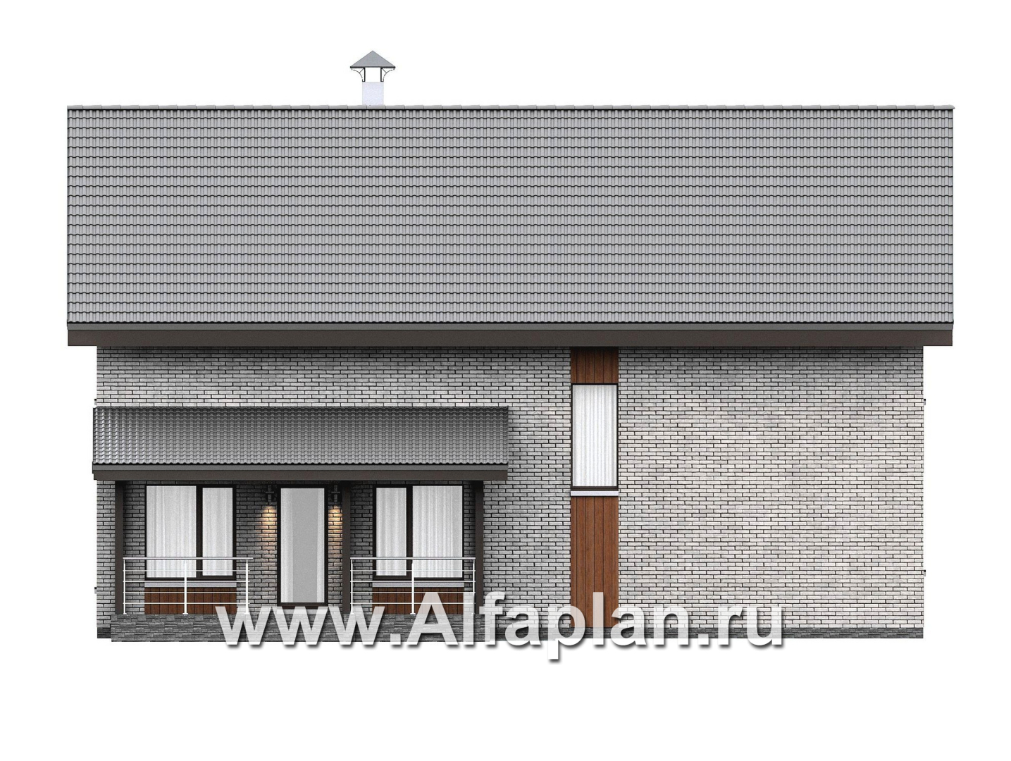Проекты домов Альфаплан - "Мой путь" - проект дома из газобетона, 2 этажа, с террасой и с 5-ю спальнями - изображение фасада №2