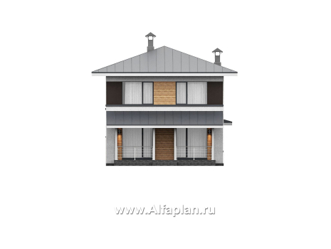 Проекты домов Альфаплан - "Генезис" - проект дома, 2 этажа, с террасой в стиле Райта - превью фасада №4