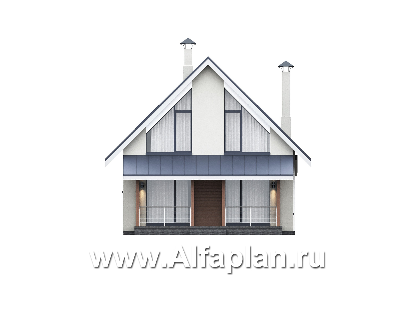 Проекты домов Альфаплан - "Генезис" - проект дома, с мансардой, с террасой в современном стиле - изображение фасада №4